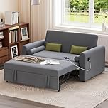 Luxstein 2 Seater Sofa Bed, 3-in-1 Convertible Sleeper Sofa Couch with Adjustable Backrest, USB Port and Side Pockets, Pull Out Sofa Beds for Living Room Guest Room Office, Grey
