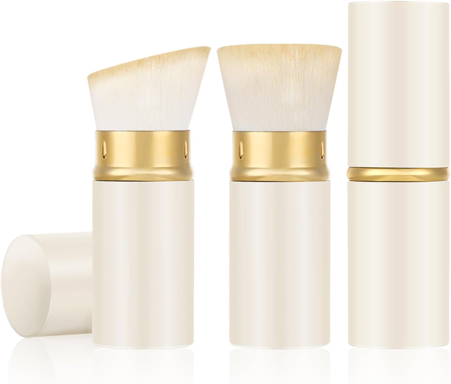 Falliny Retractable Makeup Brushes, 2 Pack Travel Kabuki Powder Brush Liquid Foundation Brush with Cover Perfect for Blending Liquid, Bronzer, Buffing, Cream, Flawless Powder Cosmetics
