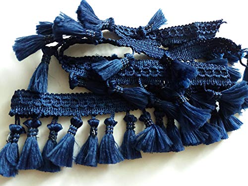 Fringe Tassel Trim, Bobble Ribbon, Tape with Tassels for Curtains Fabric Craft - 16 Colours, Any Length (Sold by The metre) (Navy Blue)