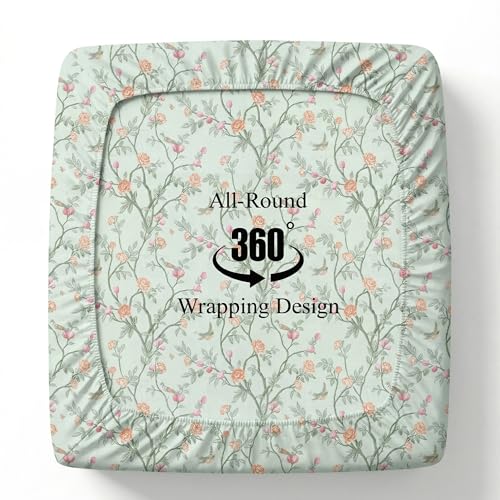 Image of VAS COLLECTIONS King Size Cotton Fitted Bedsheet (78 x 72 + 14 Inches) with Deep Pocket | 220 TC Soft Breathable Wrinkle Free Elastic Bed Sheet for King Mattress | (Light Green)