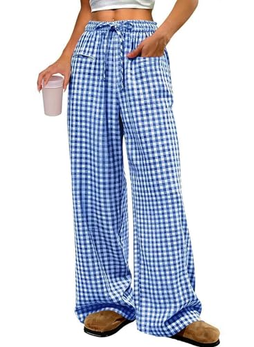 Pantalon de jogging chic taille haute en plaid idéal bureau
