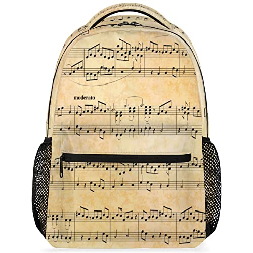 Mochila con notas de partitura musical, estilo vintage, para viajes, para laptop, Notas de puntuación musical, 11.4(L) X 8(W) X 16(H) inch