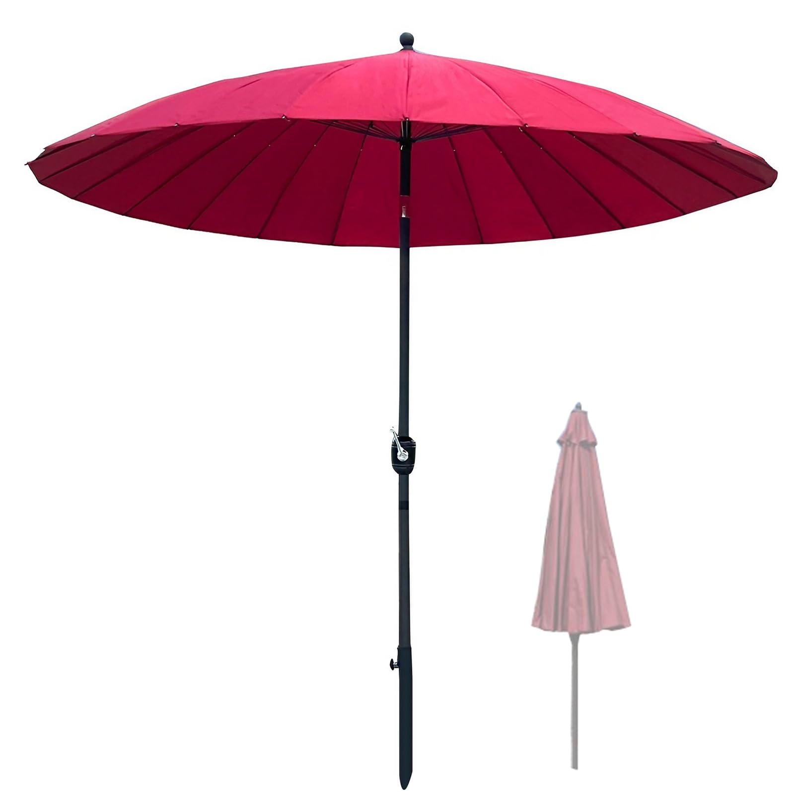 Ombrellone da esterno – Ombrello rotondo da tavolo da mercato con pulsante di inclinazione e manovella – Adatto per giardino, balcone, spiaggia, piscina e prato