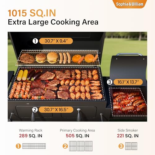 Image of Sophia & William Extra Large BBQ Charcoal Grill & Offset Smoker