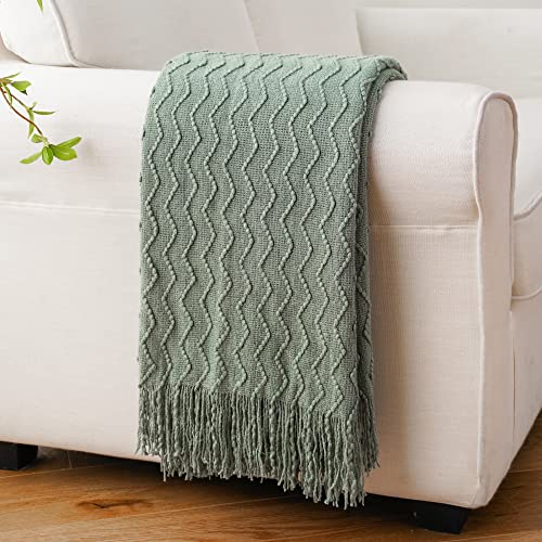 Battilo Home Sage Green Throw Blanket For Couch, Knitted Soft Sage Throw Blankets, Decorative Spring Green Blanket For Sofa Bed, 50"X60" #TOP3