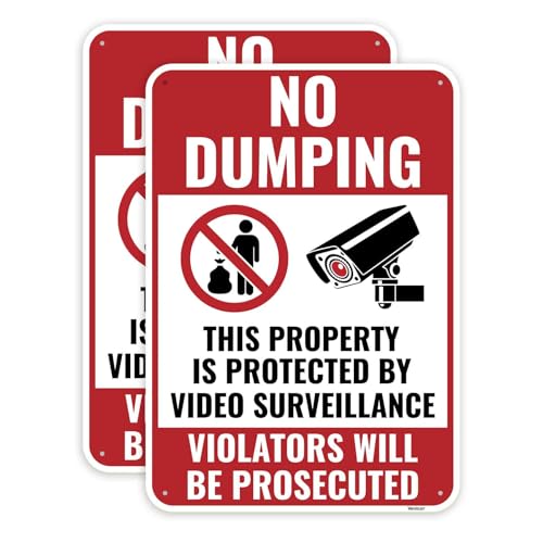 Placa de vigilância de 2 peças, 25 x 18 cm - alumínio - sem dumping ilegal, propriedade privada, pla