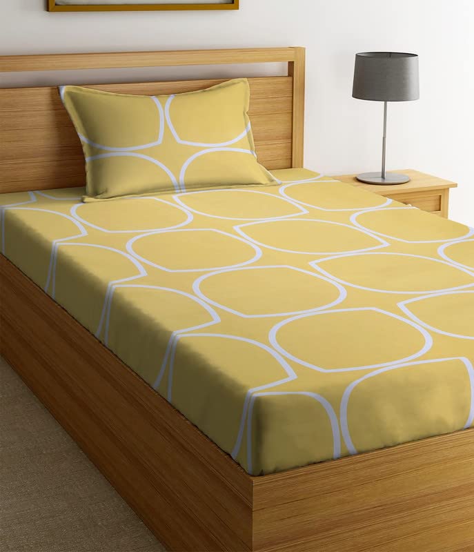 Image of NHD HOME Premium Glace Cotton 180 TC Flat Single Bedsheets for Summer Breathable | Wrinklefree (Size-60 X 90 Inch) with 1 Pillow Covers (Size-17 X 27 Inches, White & Yellow)