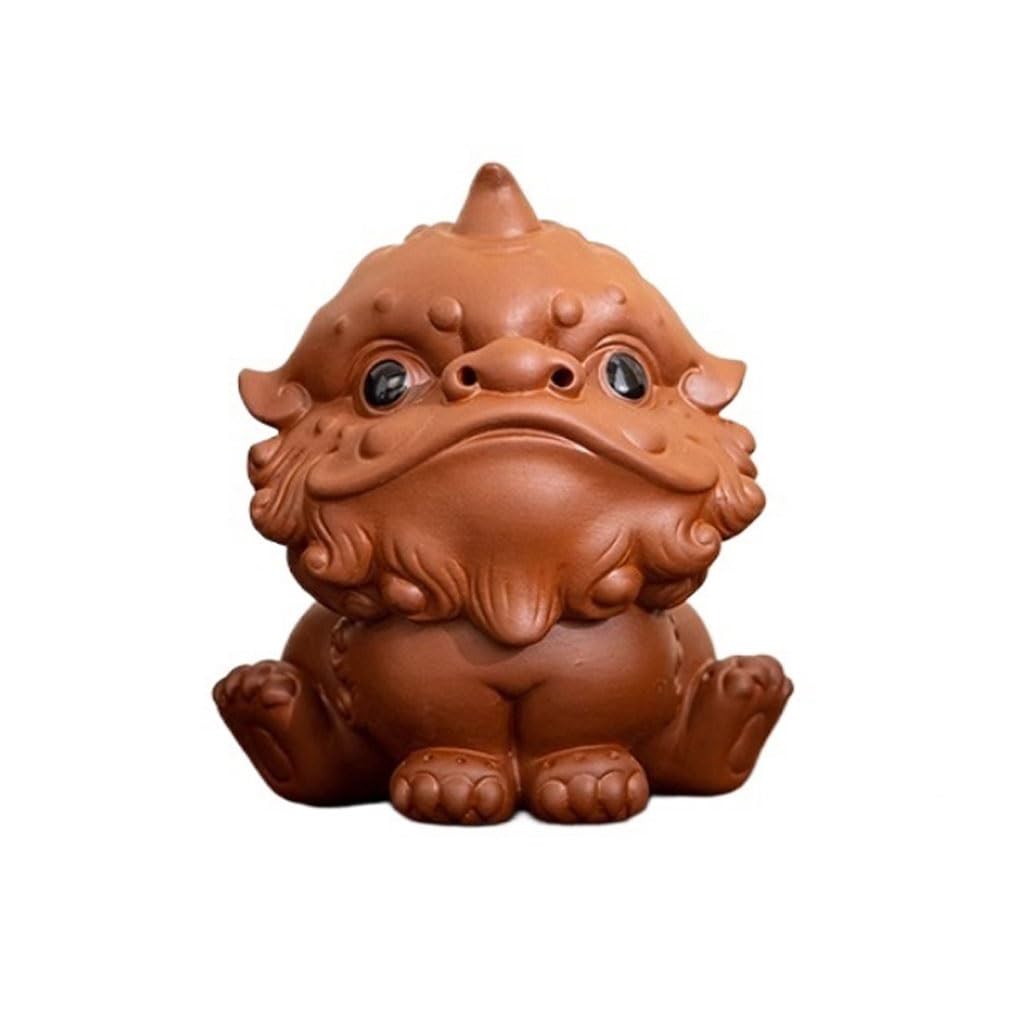 ENGENDER Kung Fu Tea Pet Household Fortune Mascot Lion Awakening Tea Pet Creative Purple Sand Kung Fu Set Small Ornaments(A)
