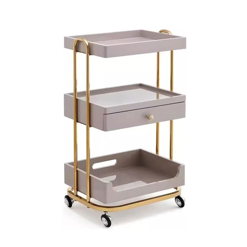 LLXTJJY 3 Tier Rolling Salon Tray on Wheels，Beauty Hairstylist Tray Rolling Cart with Drawer Beauty Salon Cart Salon Tray Cart