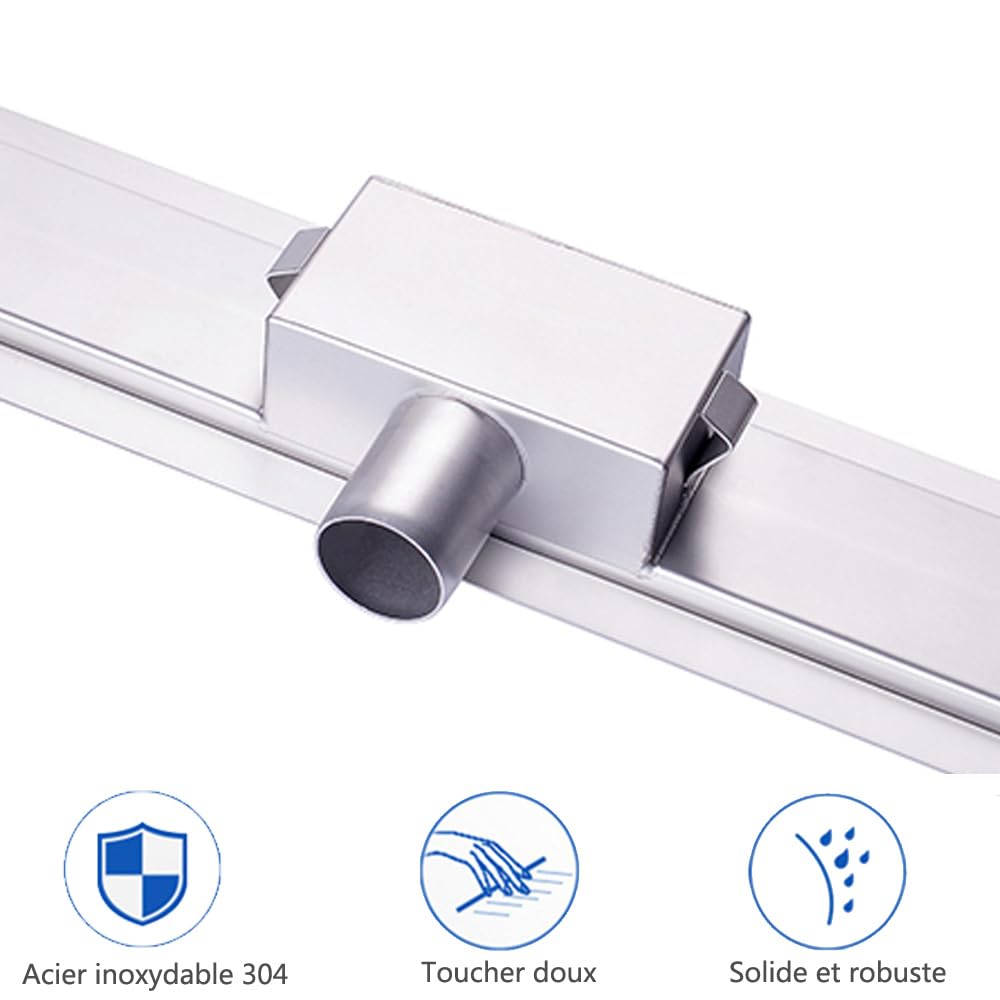 Caniveau de Douche Italienne a Carreler 60 cm Acier Inoxydable Extra Plat Siphon de Sol Douche Italienne pour Salle de Bain