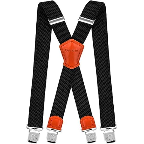 Decalen Mens Braces with Very Strong Metal Clips Wide 4 cm 1.5 inch Heavy Duty Suspenders One Size Fits All Men and Women Adjustable and Elastic X Form (Black 1) Cover