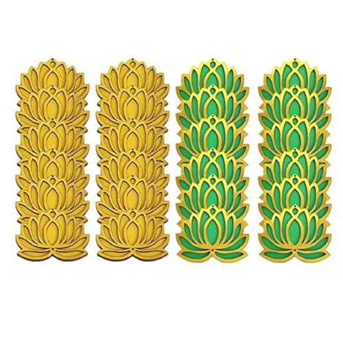 Image of Sanvatsar Home White Golden Lotus 4 Inch Set of 24 Wooden Cutout DIY Rangoli Kit | Decorations for Diwali, Dusshera Wedding Rangoli, Pooja, Decorations, Festival Gift (Ylo12Green12)