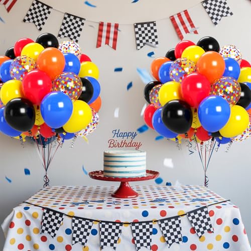 Image of Biapian Race Car Balloons Set, 60 Pcs Cars Party Decorations, 12 Inch Colorful Confetti Royal Blue Red Yellow Orange Black Party Balloon for Boys Kids Race Car Themed Birthday Baby Shower Decorations