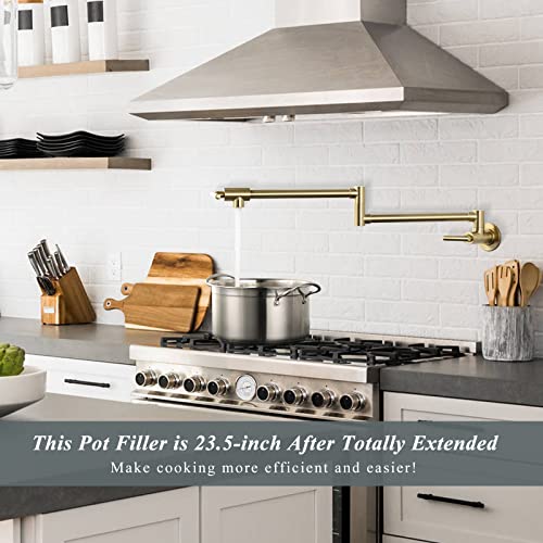 Wowow 2311200G Pot Filler Faucet Brushed Gold Commercial Wall Mount Stove Faucet, Brass Pot Filler Folding Faucet Over Stove, Kitchen Pot Faucet thumb #2