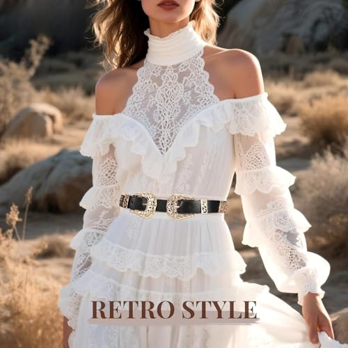 Women's Vintage Western Genuine Leather Belt Black Waist Belt for Pants Dresses4