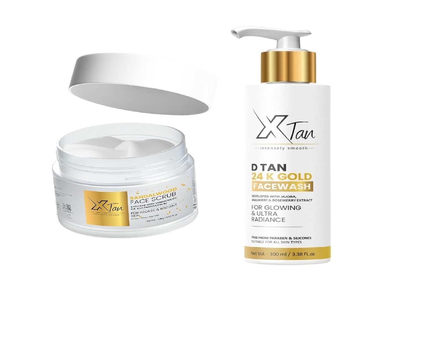 XTan Sandalwood Face Scrub 100g and Detan 24K Gold Face Wash 100ml Combo Pack | Daily Skincare Duo with Gentle Exfoliation Jojoba and Mulberry for Men and Women | All Skin Types-image-17