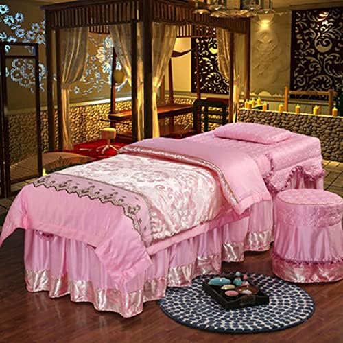 Beauty Bed Cover 4 Piece Massage High-End Massage Bed Cover European Style Small Luxury Beauty Bed Cover Beauty Bed Cover Massage Salon Bed Bedspread with (Pink 70 x 190 cm) image 5