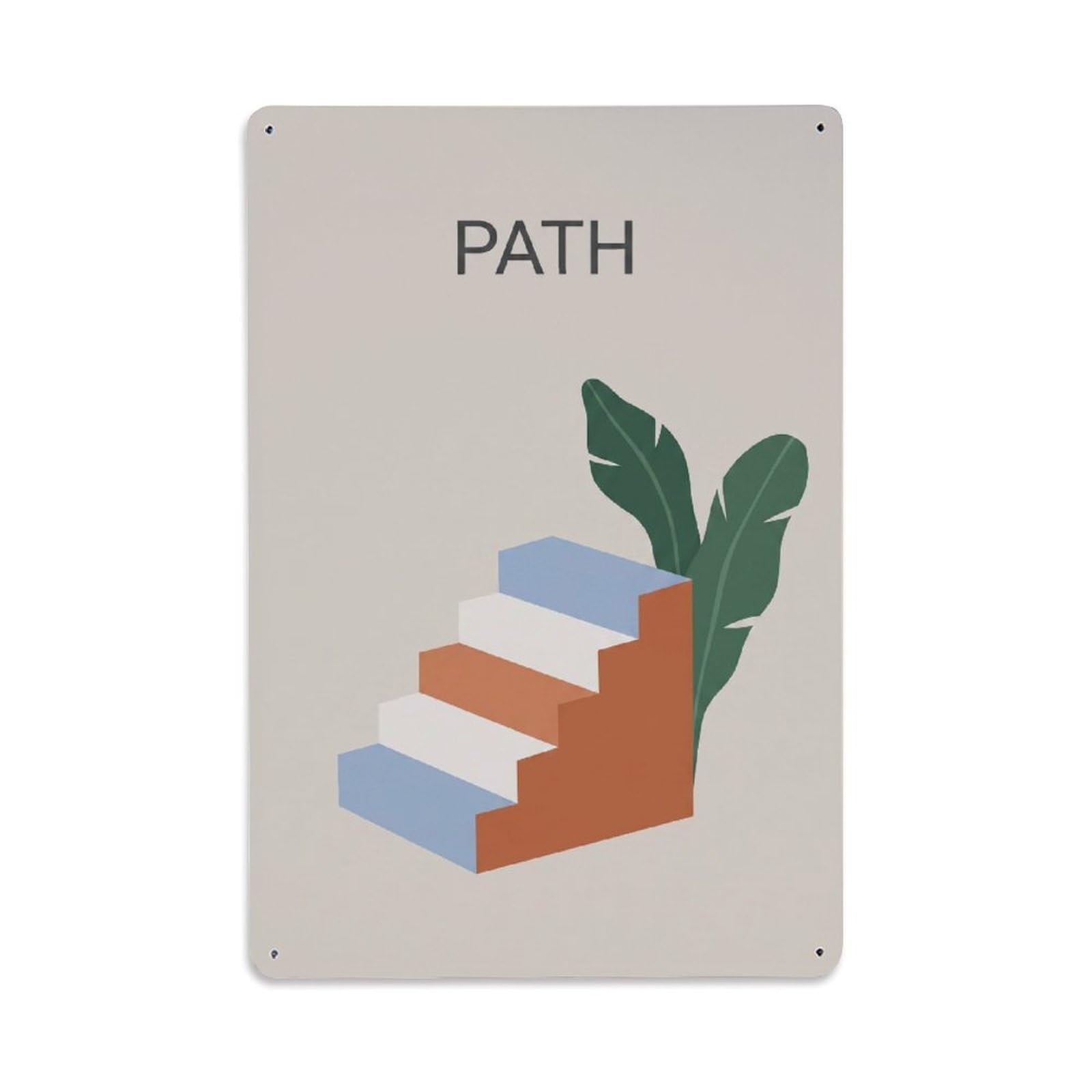 Stairway Leaves Calm Journey Healing Meditation Zen Path Metal Tin Sign Plaque Wall Decor for Cafe, Man Cave, Club Bar, Office, Home Garden Round Metal Poster 8x12Inch