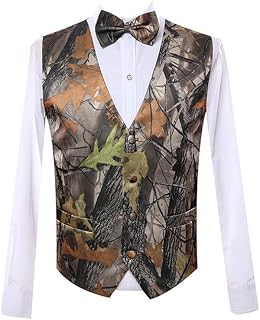 Mens 5 Button Vests Outerwear Camouflage Color (Vest+Bowtie)