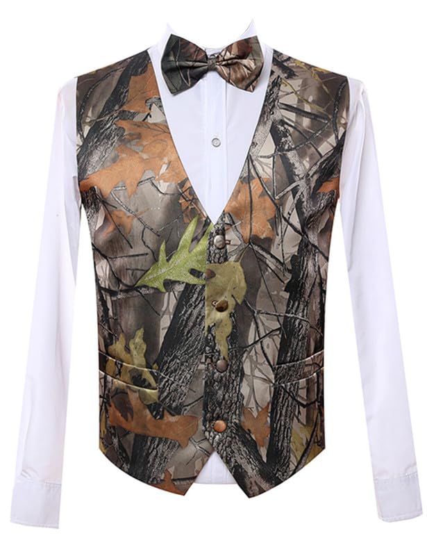 Mens 5 Button Vests Outerwear Camouflage Color (Vest+Bowtie)