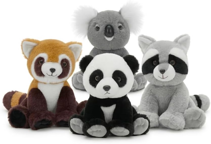 MaoGoLan 4Pcs Forest Stuffed Animals in Bulk,Adorable Koala,Panda,Raccoon and Red Panda Plush Toys Set for Decorations,8 inches Small Plushies for Kids,Girls,Easter Basket Stuffers