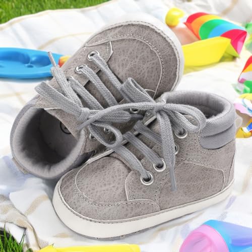 Image of CENCIRILY Baby Boys Girls High Top Sneakers Soft Soles Anti Skid Infant Ankle Shoes Toddler Prewalker First Walking Crib Shoes