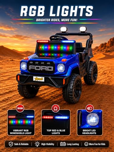 Image of Trenzo Kids Electric Ride On Jeep Car for 2-6 Years | 4x4 Style Battery Operated Toy Car with Steering Wheel, Music, LED Lights | Indoor & Outdoor Ride On Vehicle for Boys & Girls