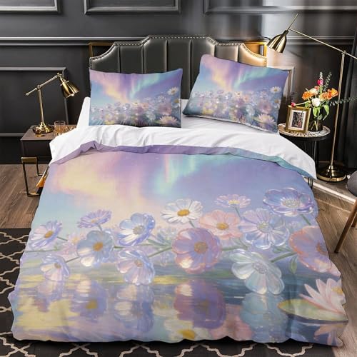 Couverture de couette imprimée 3d fleurs violettes douce respirante