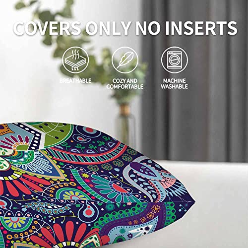 Wondertify Paisley Stylized Flowers Throw Pillow Covers Mandala Boho Damask Floral Swirls Teardrop Ethnic Tribal Square Pillow Cases Set Of 2 For Decorative Cushion Bed Couch Sofa Colorful 18"X18" #TOP7