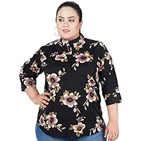 Indietoga Women's Plus Size Black Floral Printed Tunic Tops (5XL)