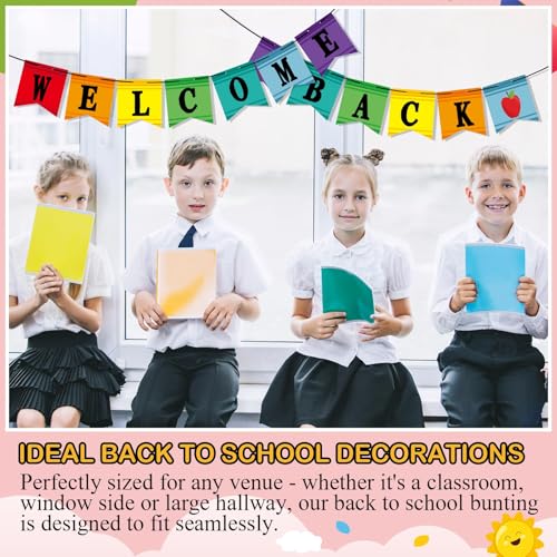 Image of Mooliwe Classroom Decor DIY Banner, Welcome Back to School Party Supply Custom Hanging Bunting Garland Kit with Letters for First Day of School Ambience Celebration Decoration(Colorful,Brush)