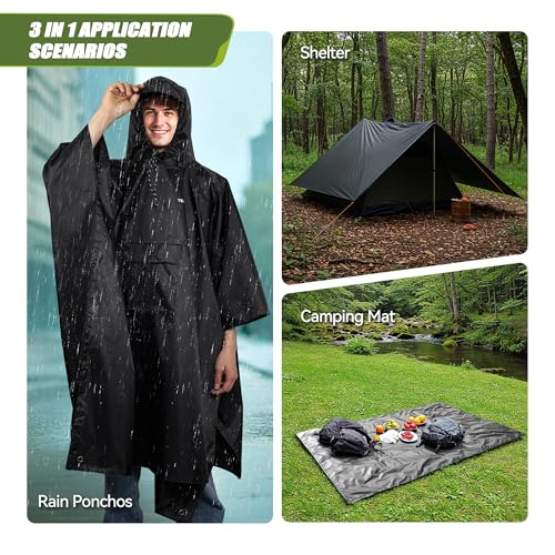 Rain Ponchos for Adults with Pocket, Waterproof Rain Poncho Reusable Hooded Ponchos Raincoat for Hiking Camping 5