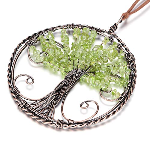 Tree Of Life Crystals Car Window Hanging Ornament Handmade Peridot Crystal Gemstone Wall Home Car Decoration Feng Shui Ornament For Meditation Yoga Christmas Decoration Gift #TOP2