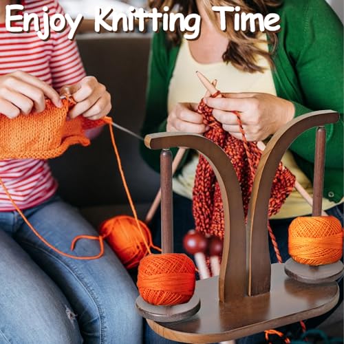 Image of Yarn Holder for Knitting and Crocheting,Wooden Magnetic with Two Yarn Balls Wooden Yarn Spinner for Crochet Magnetic Yarn Holder with 2 Spindles for Knitting Lovers, Crochet Accessories