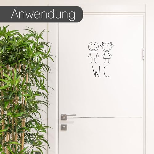WC Tür-Aufkleber I schwarz I 18 x 24 cm I Motiv Mädchen und Junge I für Badezimmer-Tür, Toiletten-Sticker I Klebe-Schild für Restaurant Laden Geschäft I Folie selbstklebend I hin225