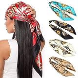 HAIMEIKANG 35” Large Stain Square Scarves for Women - 4PCS Silk Like Head Scarf Lightweight Satin Si