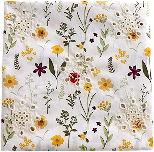 49 inches Width Premium Eyelet Hollow-Out Botanical Branch Floral Print and Embroidery Cotton Fabric by The Yard