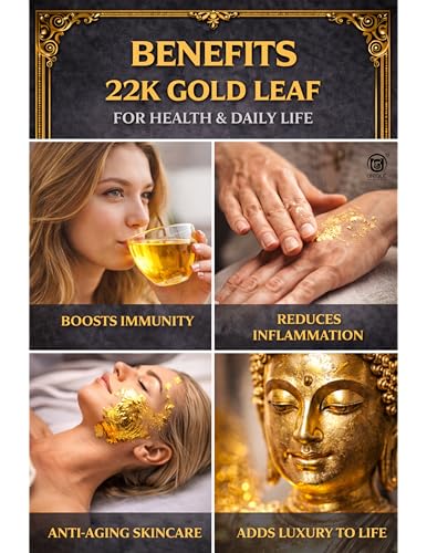Image of UGLS 22k Edible Gold Leaf Sheets 100 pcs for Sweets Decoration, Cakes Decoration, Worshipper (Pooja), Jain Temple, Face Facial Spa & Many More Benefits. 3x2.in /80x50.mm