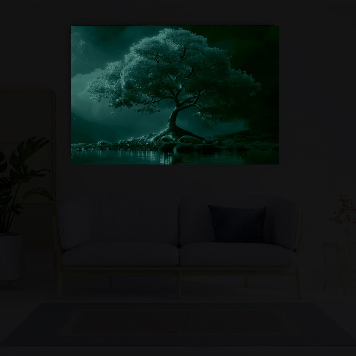Startonight Tableau Abstrait Impression sur Toile Lumineux - Arbre de Vie Jaune Clair - Décoration Murale Moderne pour Salon - Grande Image sur Toile 80x120 cm - Idée Cadeau Élégante et Originale