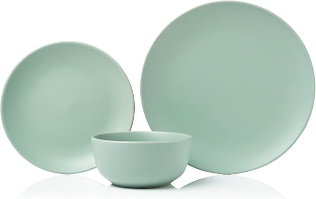 Sabichi Stoneware 12-Piece Dinner Set, Matt Sage Green