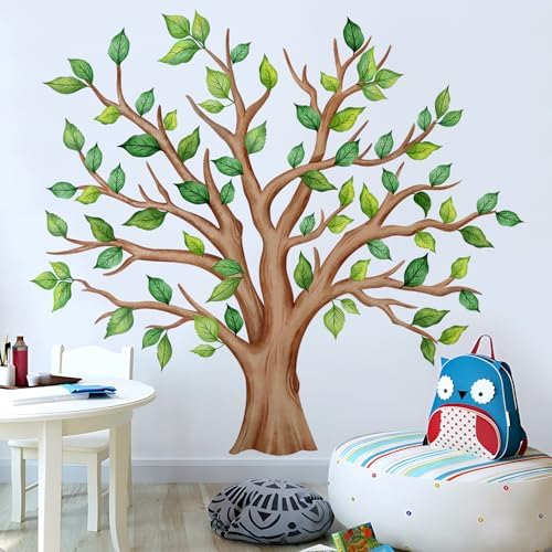 DECOWALL DL4-2303 Giant Tree kinderen muur stickers kwekerij decor bos meisjes kamer baby jongens plant bos huis natuur groene kamergenoten blad dieren aap kleurrijk