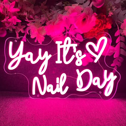 Image of Yay It's Nail Day Neon Sign For Spa Beauty Room Nail Brows Lashed Salon Studio LED Wall Art Decor For Business Stores Logo Barber Shops Led Indoor Custom Neon Lights 5V USB Powered Pink 40x23.6 CM
