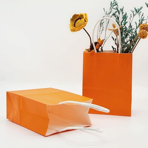 Miniatura 5 de JEYE Bolsas de regalo de papel naranja de tamaño mini con asa, bolsas de estraza tamaño XS, bolsas de regalo de fiesta para Navidad, cumpleaños,