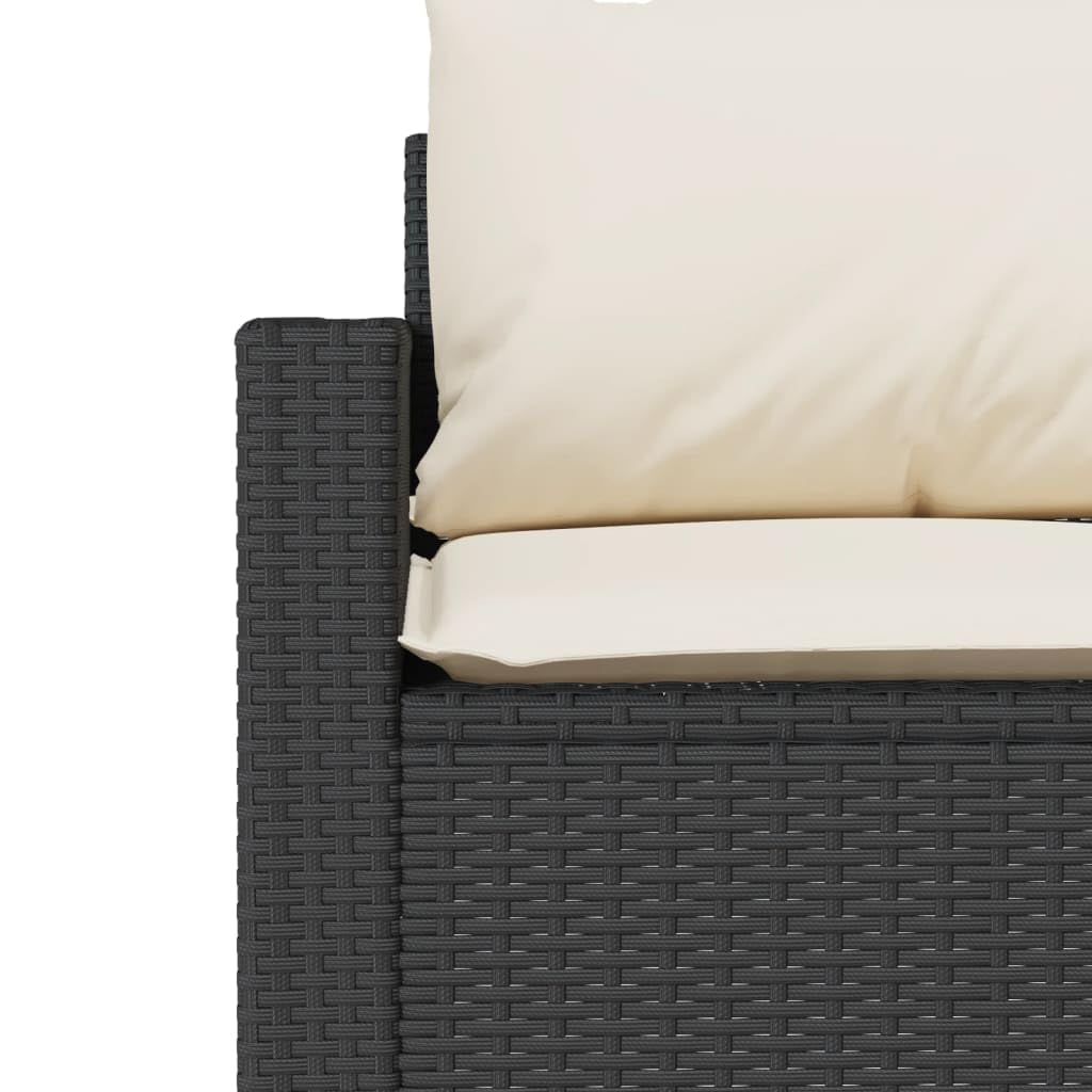 Divano da Giardino 3 Posti, in Polyrattan e Acciaio, con Cuscini Imbottiti, Set Giardino Esterno, Salotto da Giardino, per Terrazzo e Giardino, Colore Nero, Dimensioni 177x70x68 cm