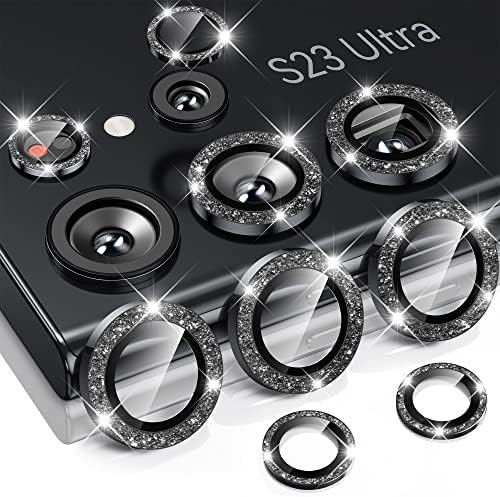 Hoerrye for Samsung Galaxy S23 Ultra Camera Lens Protector, Case-Friendly, 9H Tempered Glass Anti-Scratch, Space Titanium Military-Grade Protection Circle, Removal Tool (Glitter Black)