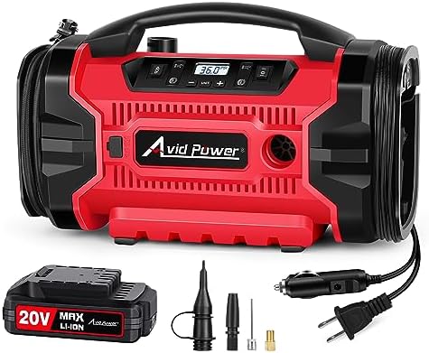Avid Power Tire Inflator Portable Air compressor, 3 Power Source ...