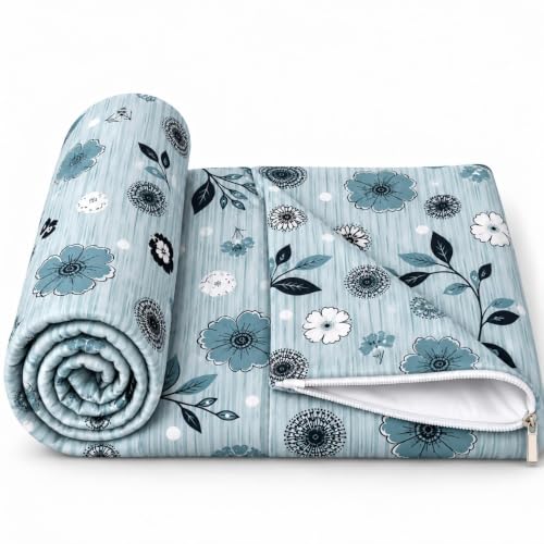 Image of Winter Quilt Cover Double Bed with Zipper Blanket Cover /rajai Cover /Comforter Cover /Duvet Cover King Size Soft Cotton Breathable Skin Friendly Stuff 90x100 Inches Color- Aqua Blue Floral