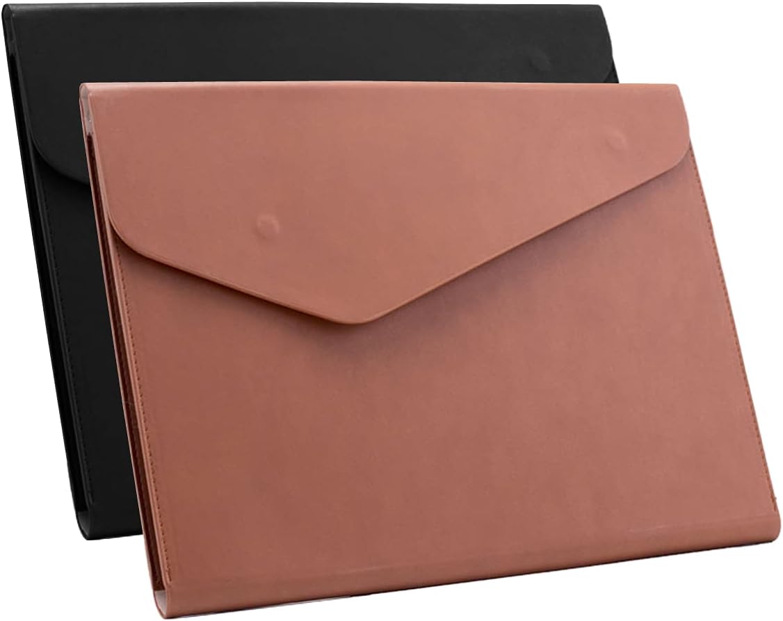 Enyuwlcm PU Leather A4 File Folder Document Holder Waterproof Portfolio Envelope Folder Case with Invisible Magnetic Closure 2 Packs (Black&Brown, A4-2Packs)