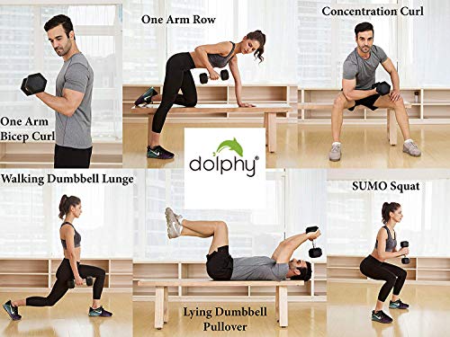 Image of DOLPHY 10 Kg Rubber Coated Professional Exercise Hex Dumbbells | All-Purpose, Home, Gym, Office, Exercise, Work.