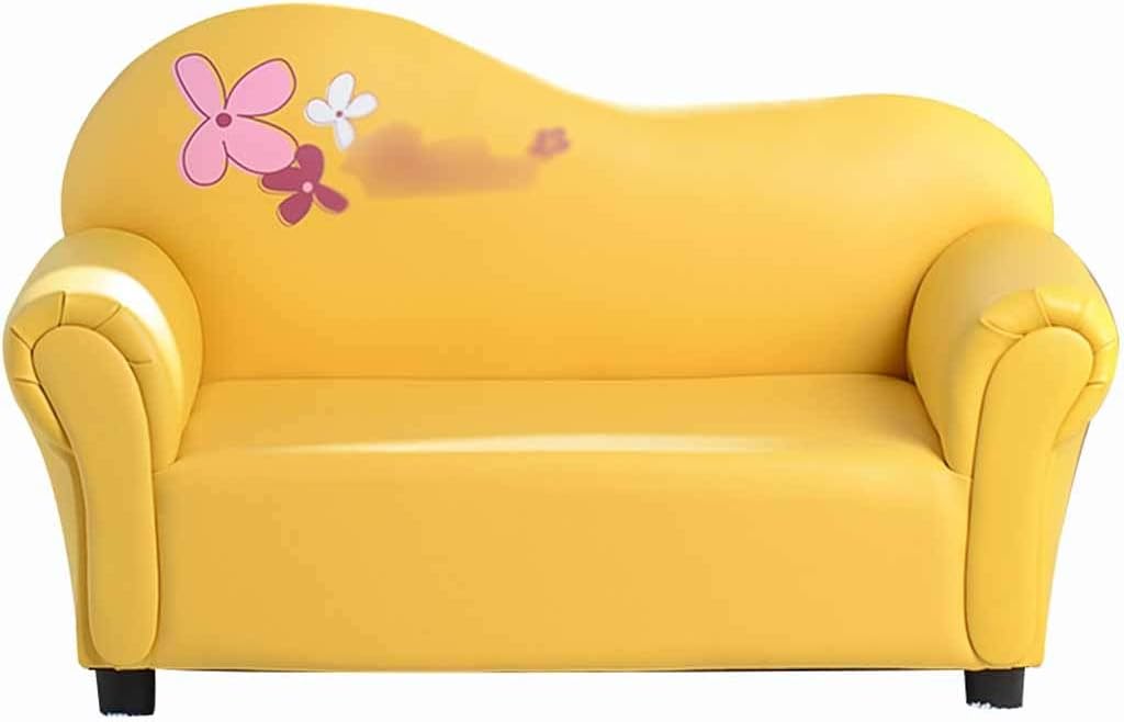 Couch Small Cute Cartoon Print Double Sofa Chair Boy and Girl Princess Bedroom Eco-Friendly Leather Art Armchairs No Assembly Required (Color : Red Size: 503783cm) (Yellow 50 * 37 * 83cm)